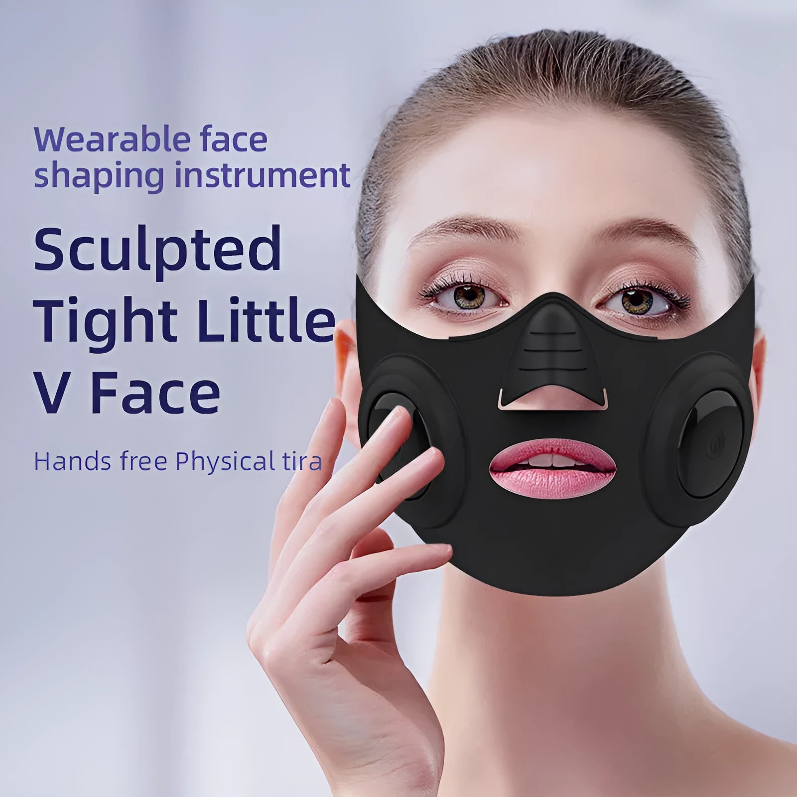 Black handheld photon facial mask beauty device with USB cable and adjustable settings.