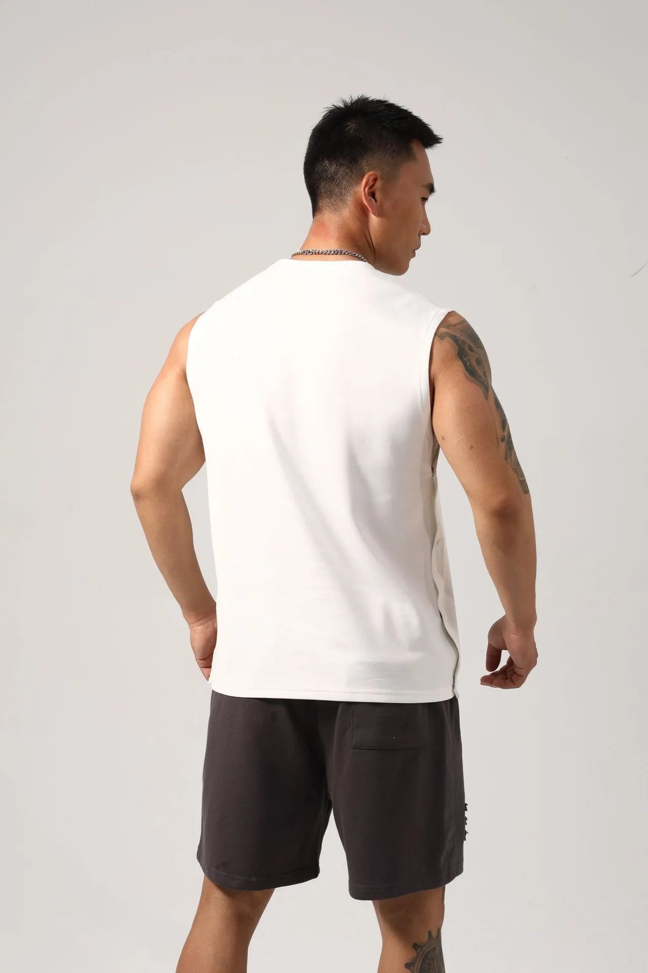Korean style cotton fitness vest with hidden hook side openings in black colour
