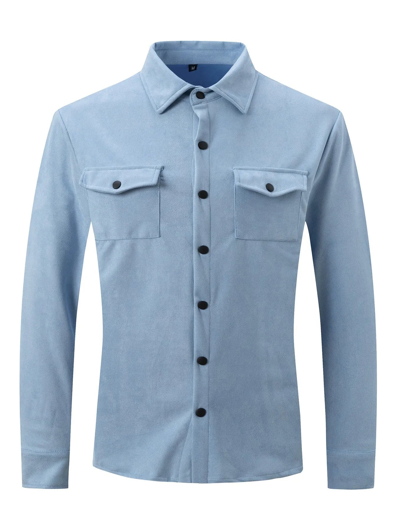 Men's turn-down collar casual jacket in solid colour with 3D patch pockets and loose fit