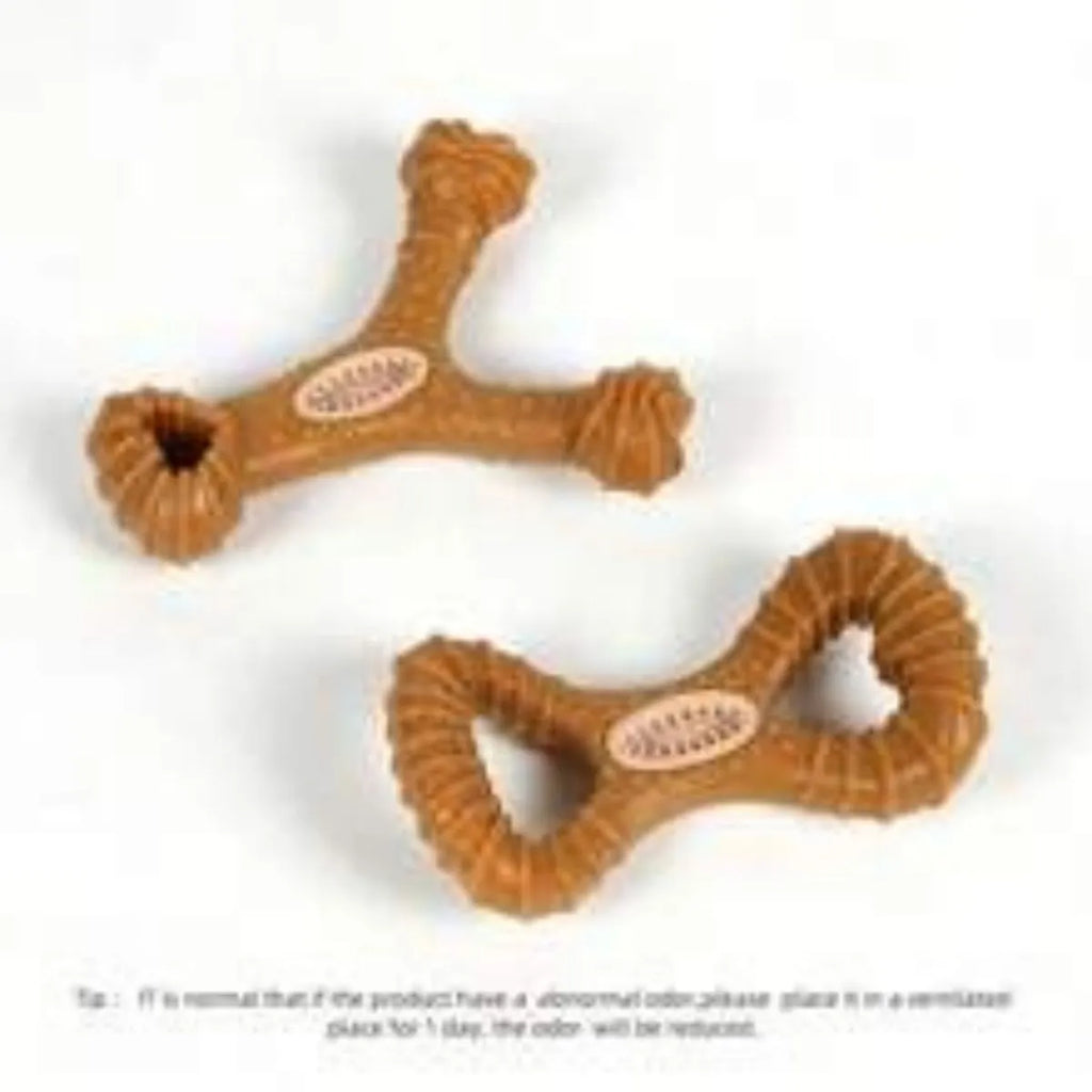 Dog chew toy bone in 8-shape and Y-shape designs with textured dental cleaning surfaces
