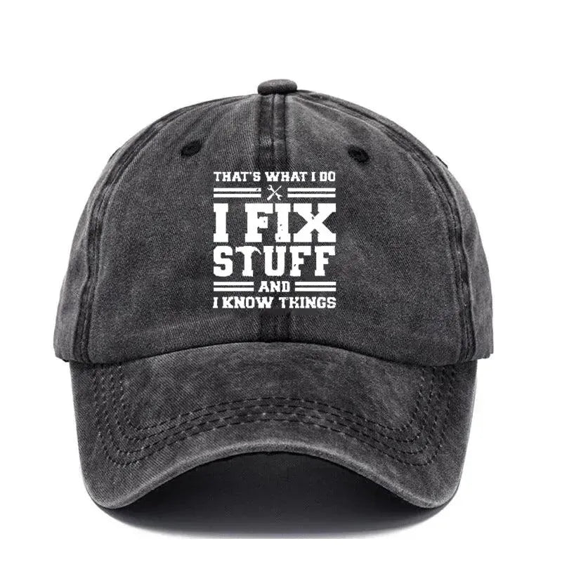 Washed print denim baseball cap with dome crown in retro style, available in multiple colours