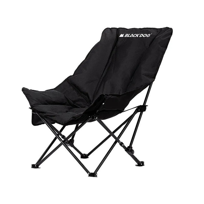 Night black portable folding camping recliner chair with oxford cloth seat