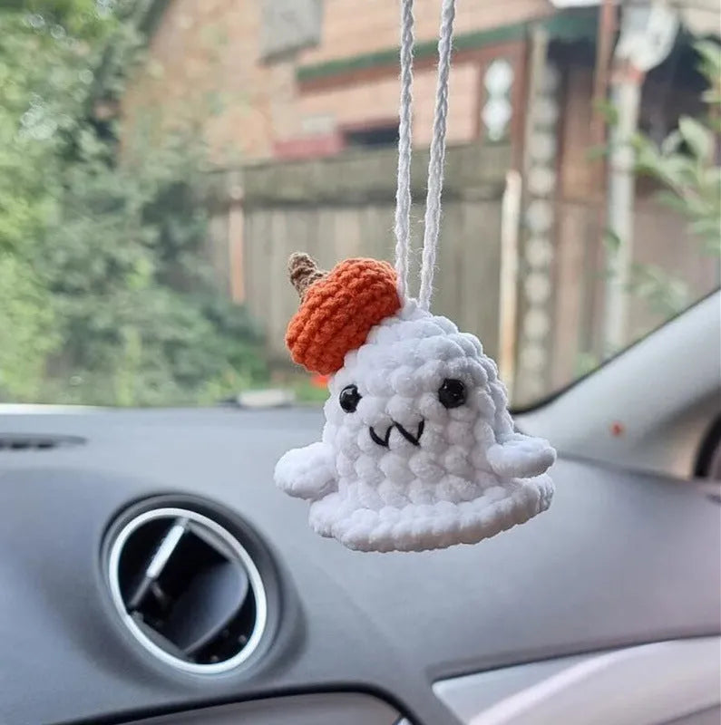 Hand-woven polyester car hanging ornament in cartoon character design