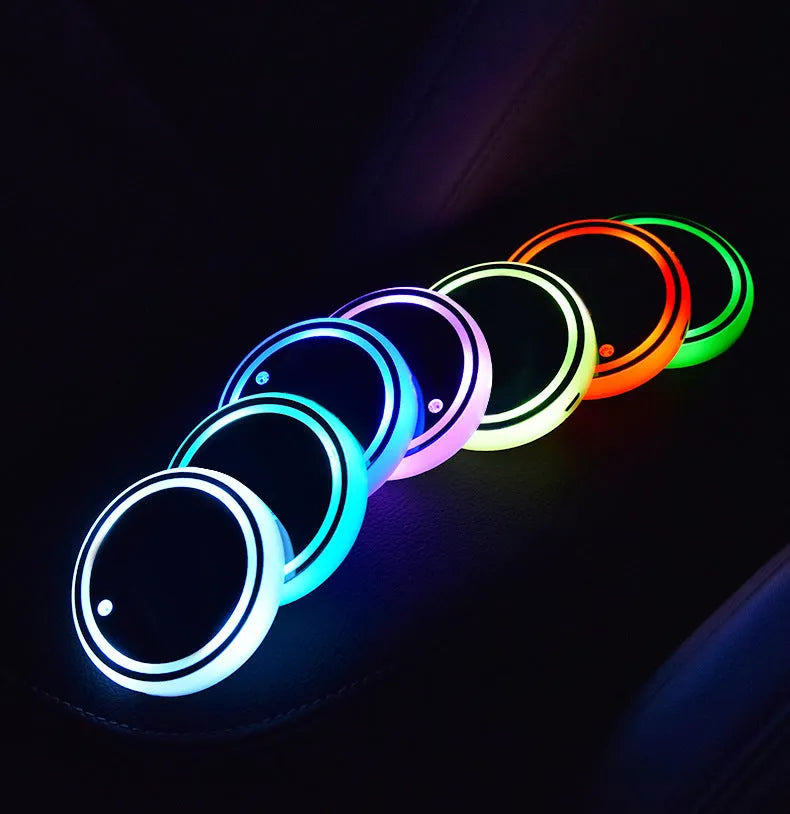 Colourful LED light-up coaster for car cup holder with 7 changing RGB colours