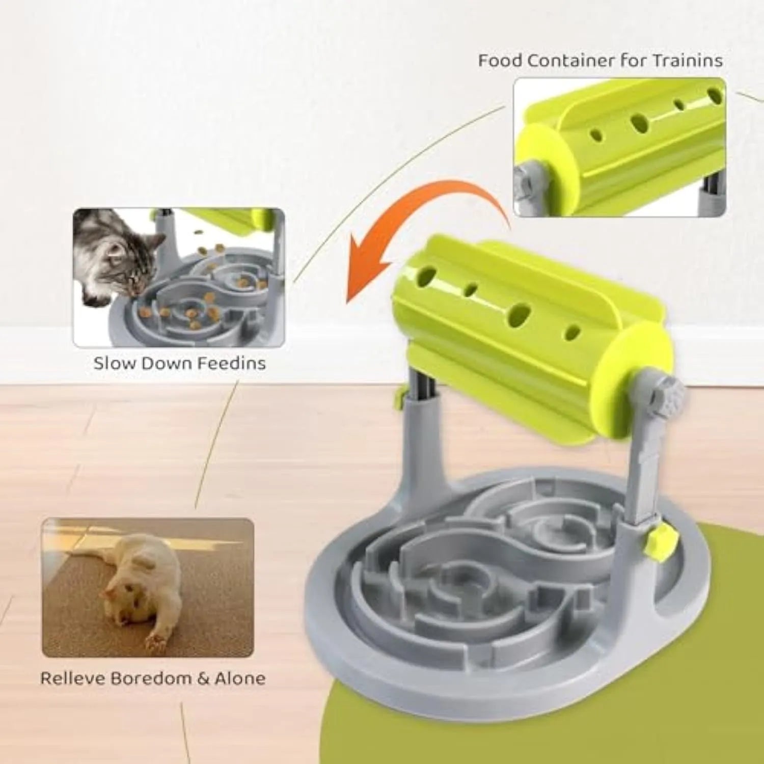 Blue adjustable height interactive pet slow feeder bowl with raised feeding patterns