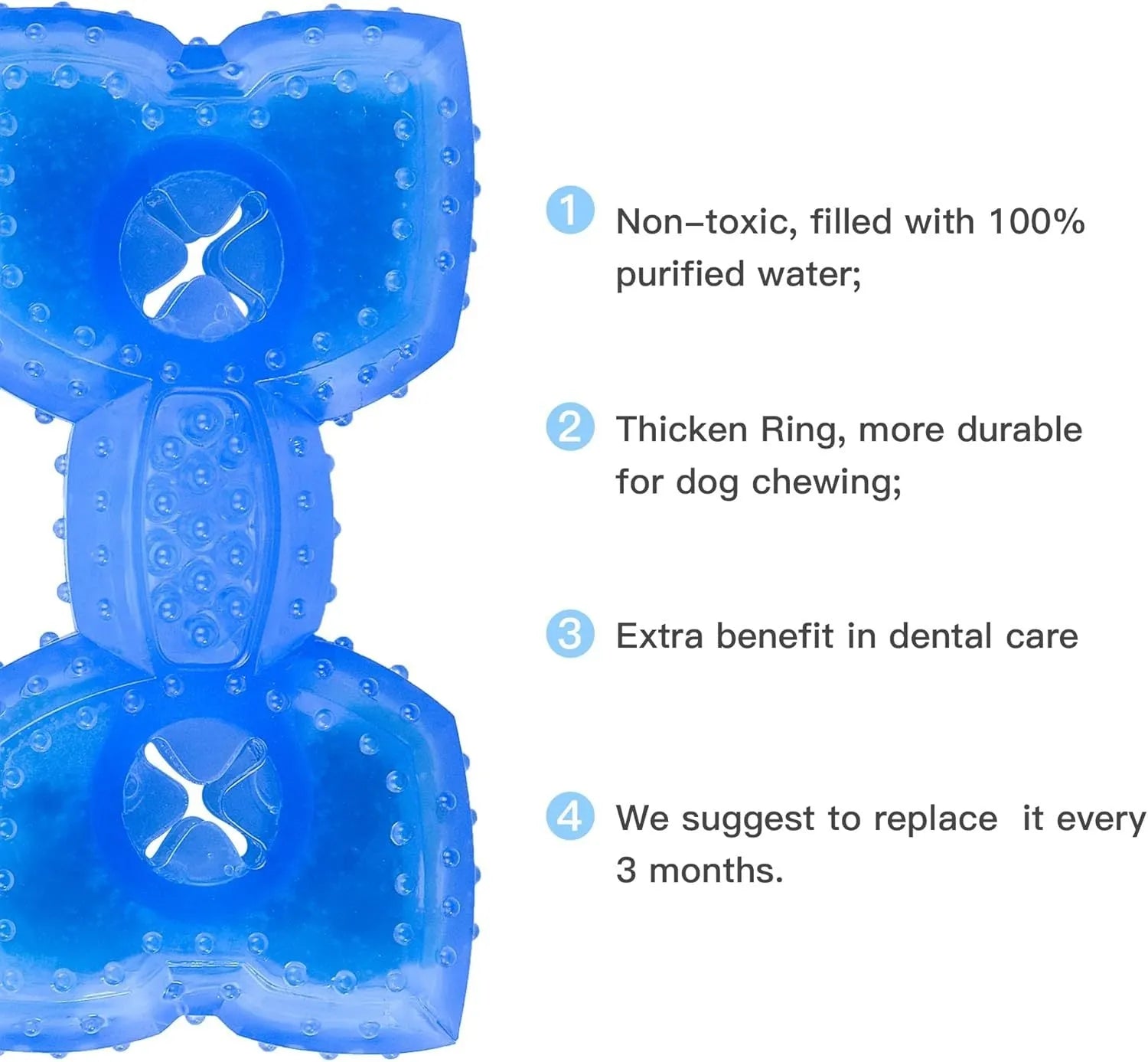 Freezable dog teething toy in bones and circles shapes with treat pocket