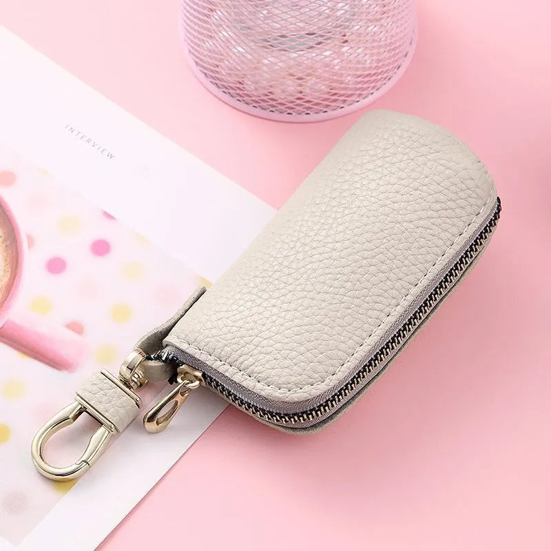 Waterproof black PU key case with zipper closure for key storage