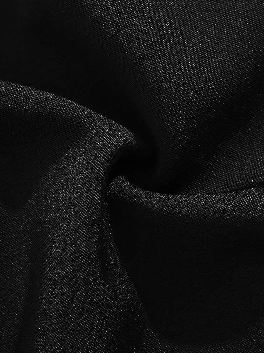 Men's black semi-elastic shorts with loose straight-leg fit and mid waist