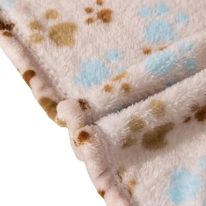 Blue dog cartoon pattern pet blanket showing double-sided flannel texture and size options