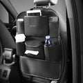 Car seat back storage bag in fleece microfiber, 23.5cm by 13cm, black colour, placed on car seat