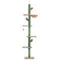 Tall solid wood cat climbing frame with integrated scratch board and built-in cat nest