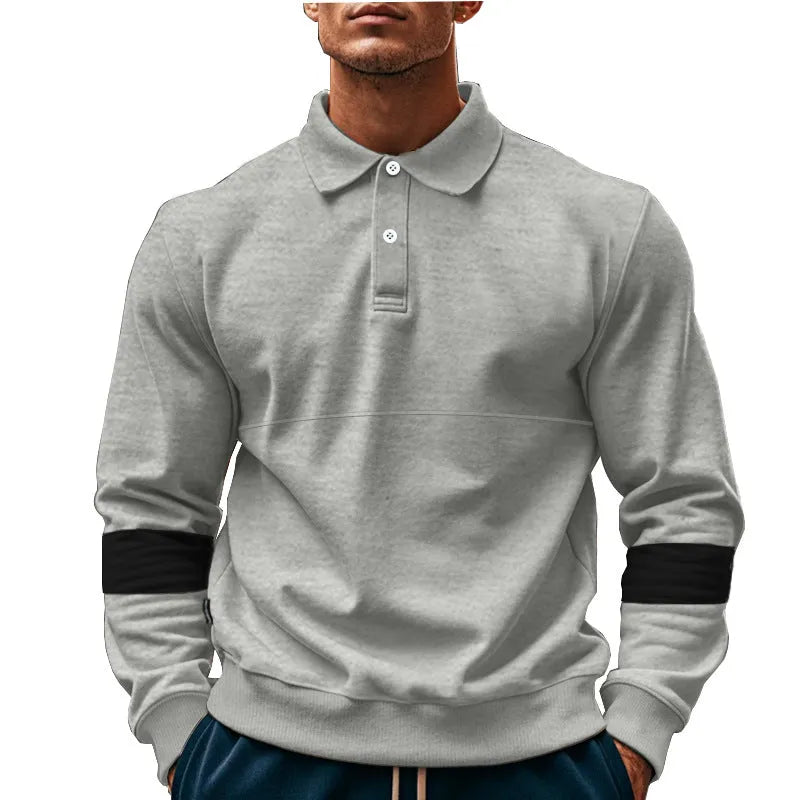 Men's long-sleeved lapel polo shirt with button front in five colour options including khaki and black