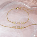 Stainless steel digital bracelet necklace with diamond studded numbers in gold, rose gold, or steel