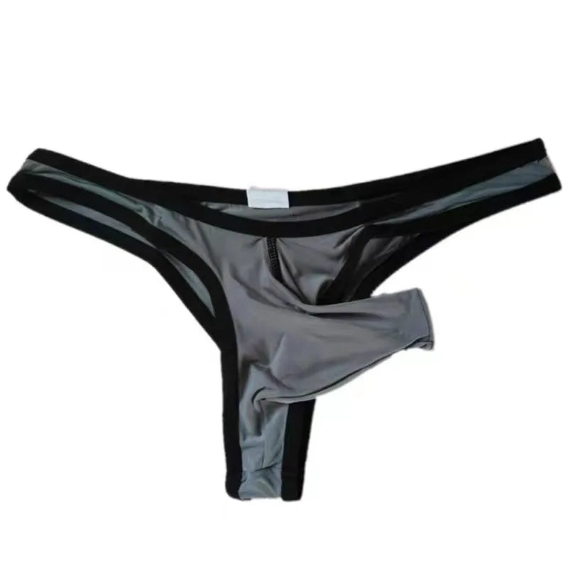 Men's ice silk underwear briefs in army green colour showing elephant nose front design on a white background.