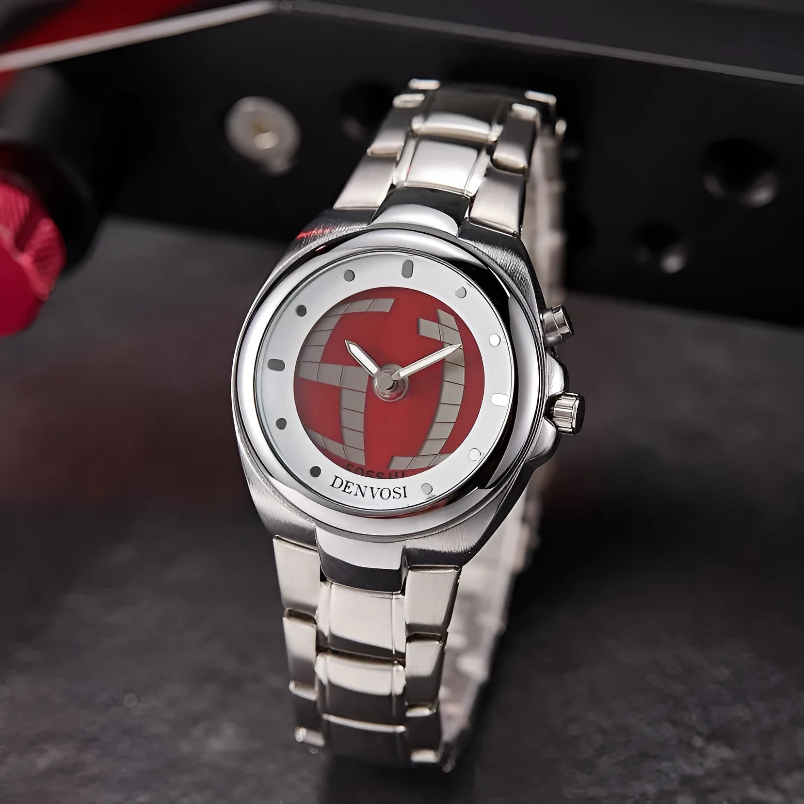 Millennium vintage Y2K digital watch with dual LED display on alloy strap