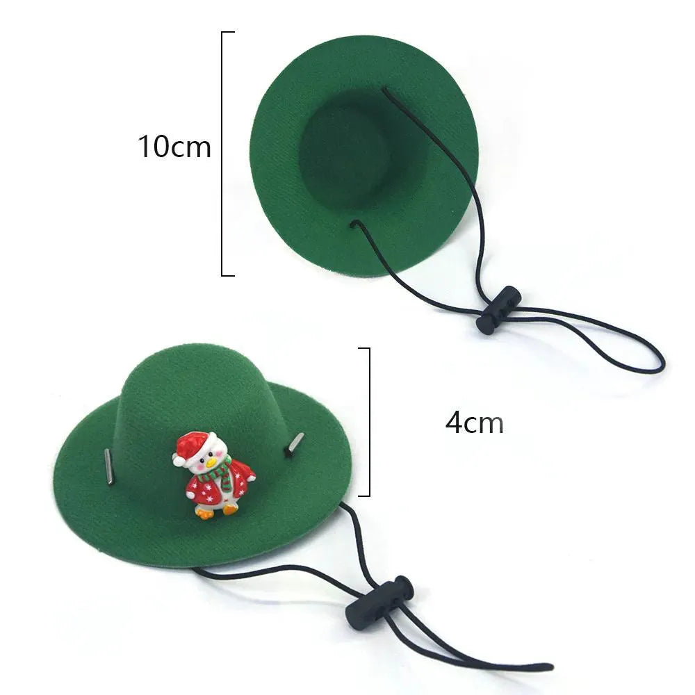 Soft felt cloth pet Christmas hat with antler duck design on a small dog