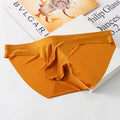 Men's black ice silk seamless briefs with a mid waist and a visible bulge support pouch.