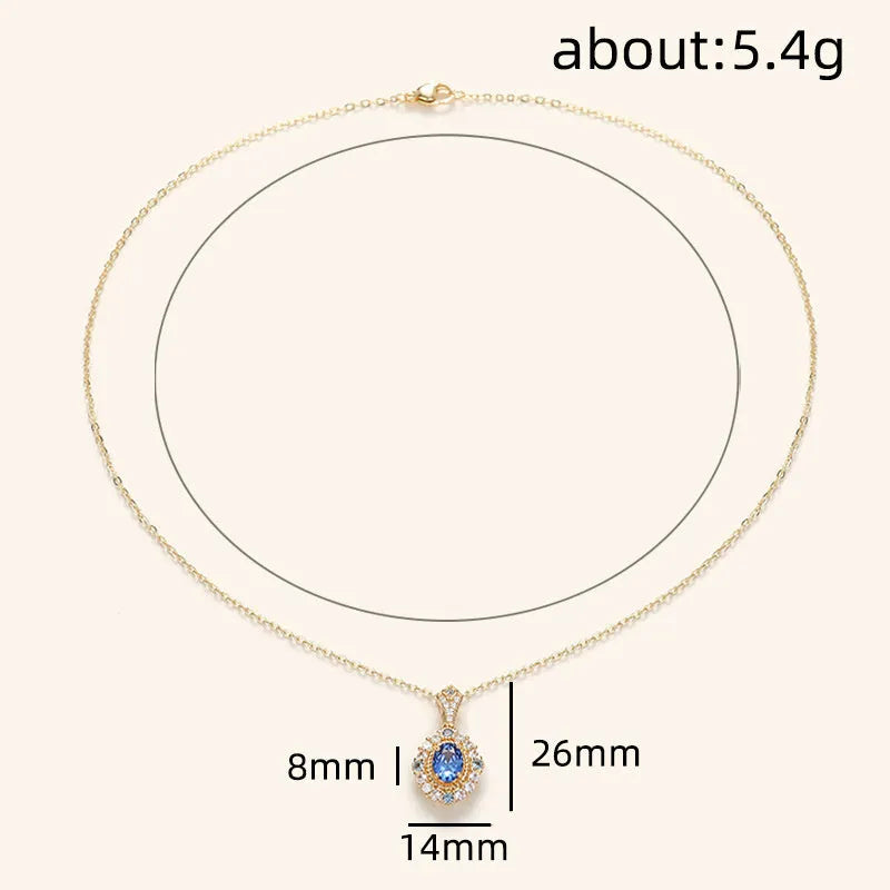 Ladies' yellow gold mixed gem necklace with zircon inlay on adjustable 21-50cm box chain