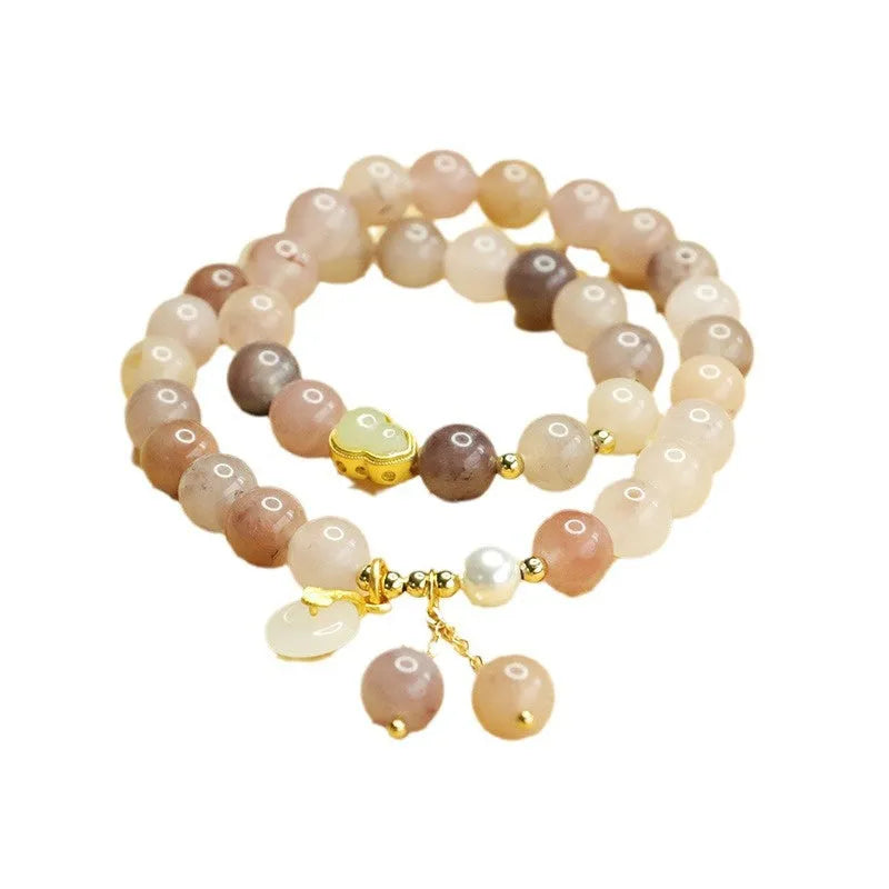 Natural Jinsi Jade double ring gourd bracelet 8mm gold silk jade colour unisex polished finish
