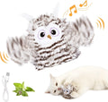 Grey automatic flapping owl cat toy with wings extended showing 10x14cm size