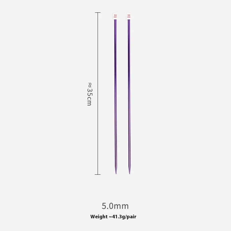 Set of lengthened crochet hooks with caps in 13 sizes from 2.0mm to 10.0mm, two hooks per size.