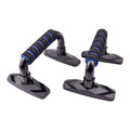 Pair of I-shaped push up bars with diamond pattern textured handles in blue colour for home strength training